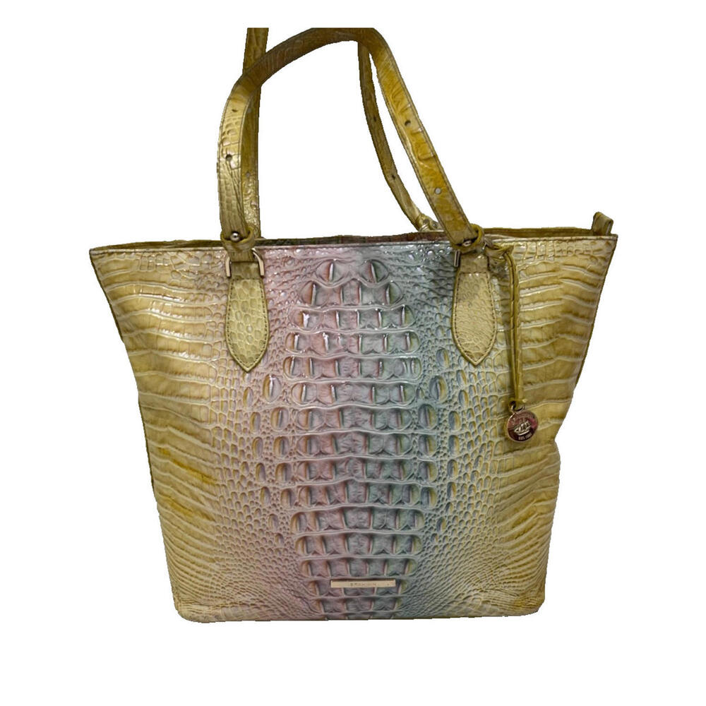 Brahmin Ellen Large Tote Daybreak Ombre Melbourne Leather Yellow Pink